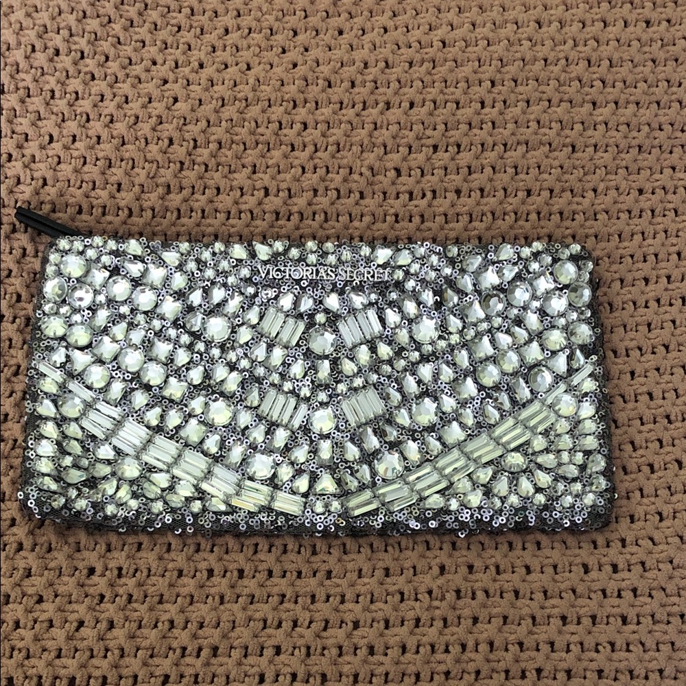 Victoria's Secret Black Clutch with Clear Crystal Embellishments